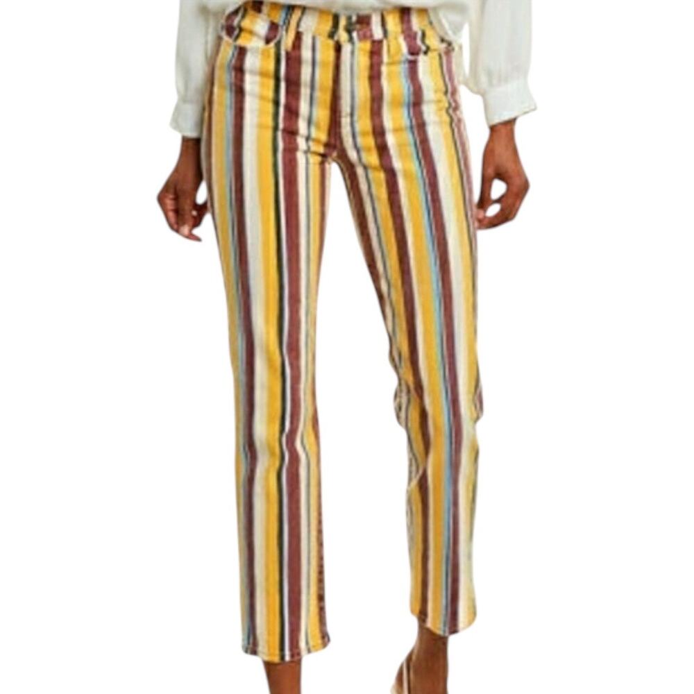 Frame Denim Le High Straight Painterly Stripe 28 Funky Retro Bold Print Stretch
